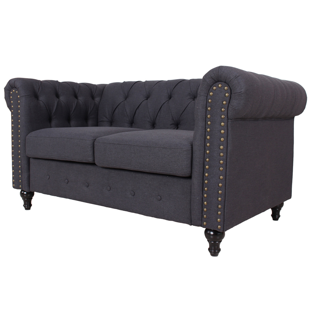 Furniture One Dark Grey Nailhead Trim Upholstered Sofa Chair Image 3