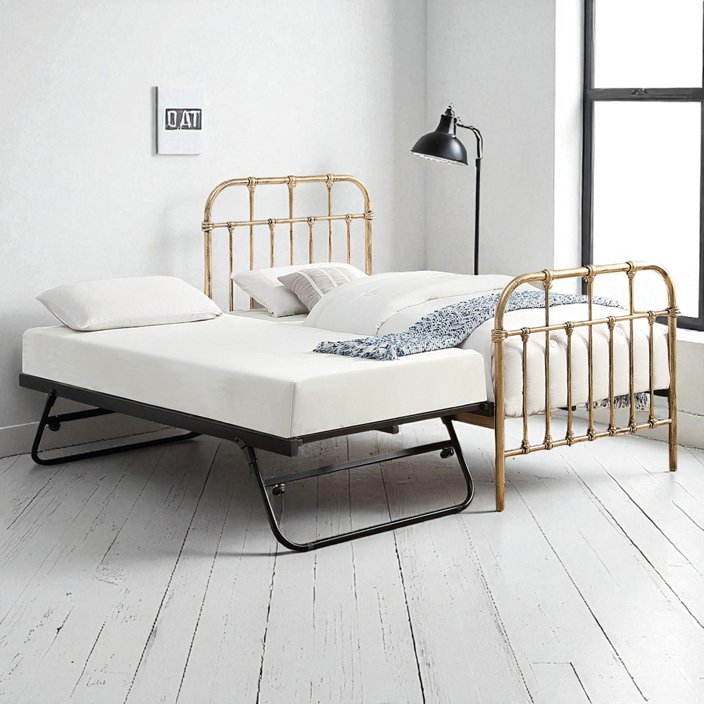 OAT Home Camden Single Antique Brass Effect and Black Guest Trundle Metal Bed Image 8