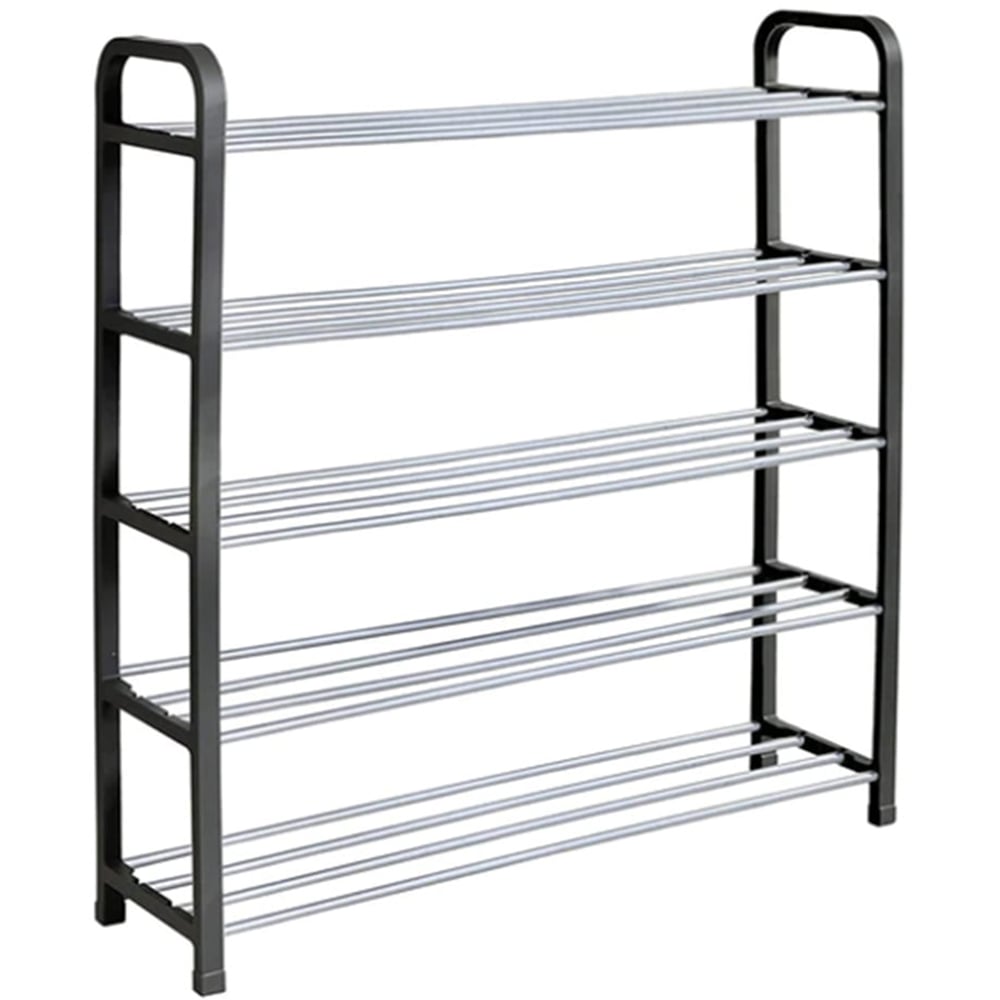 AMOS Eezy 5 Tier Black and Silver Metal Shoe Rack Image 1