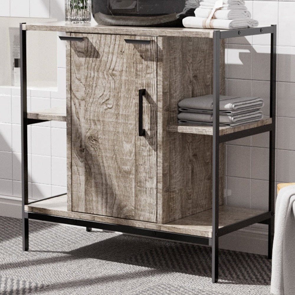 H&O Direct Single Door Metal Frame Under Sink Bathroom Cabinet Image 1