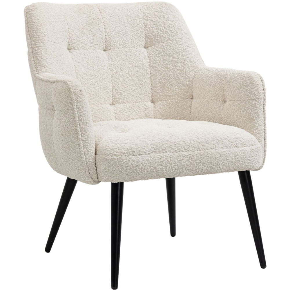 Home Source Luxe White Boucle Accent Armchair with Black Metal Legs Image 2