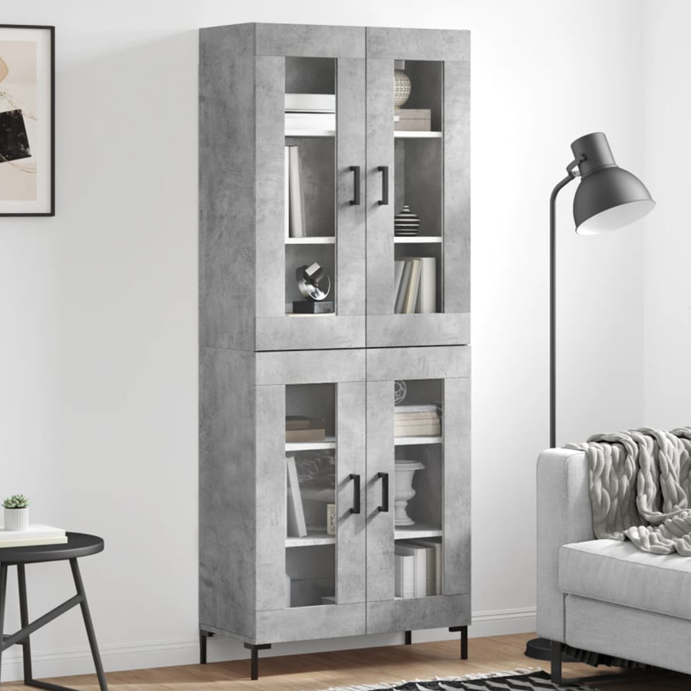 vidaXL 4 Glass Door Concrete Grey Highboard Image 1