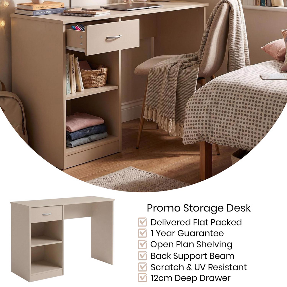 FWStyle Promo Single Drawer 2 Shelf Putty Computer Desk Image 3