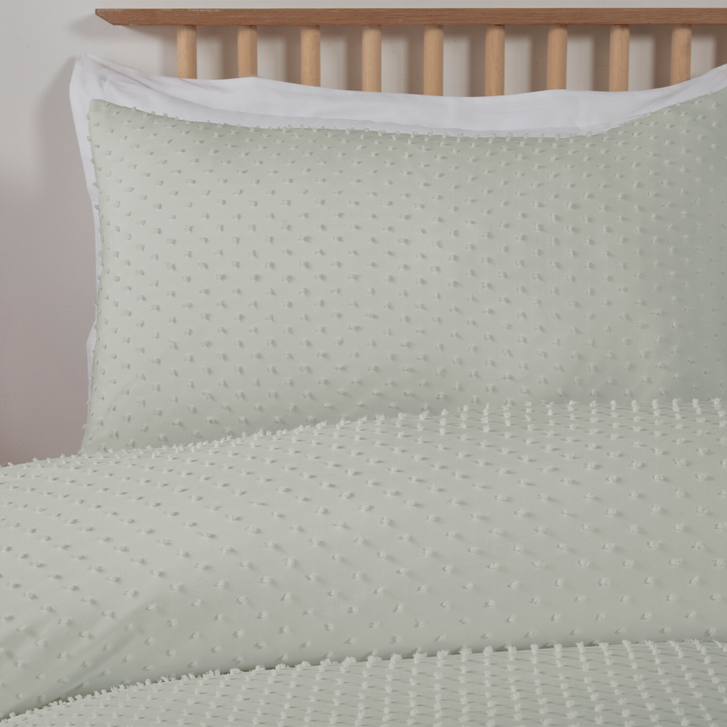 Sienna Tufted Dot Duvet Cover and Pillowcase Set - Sage / Single Image 8