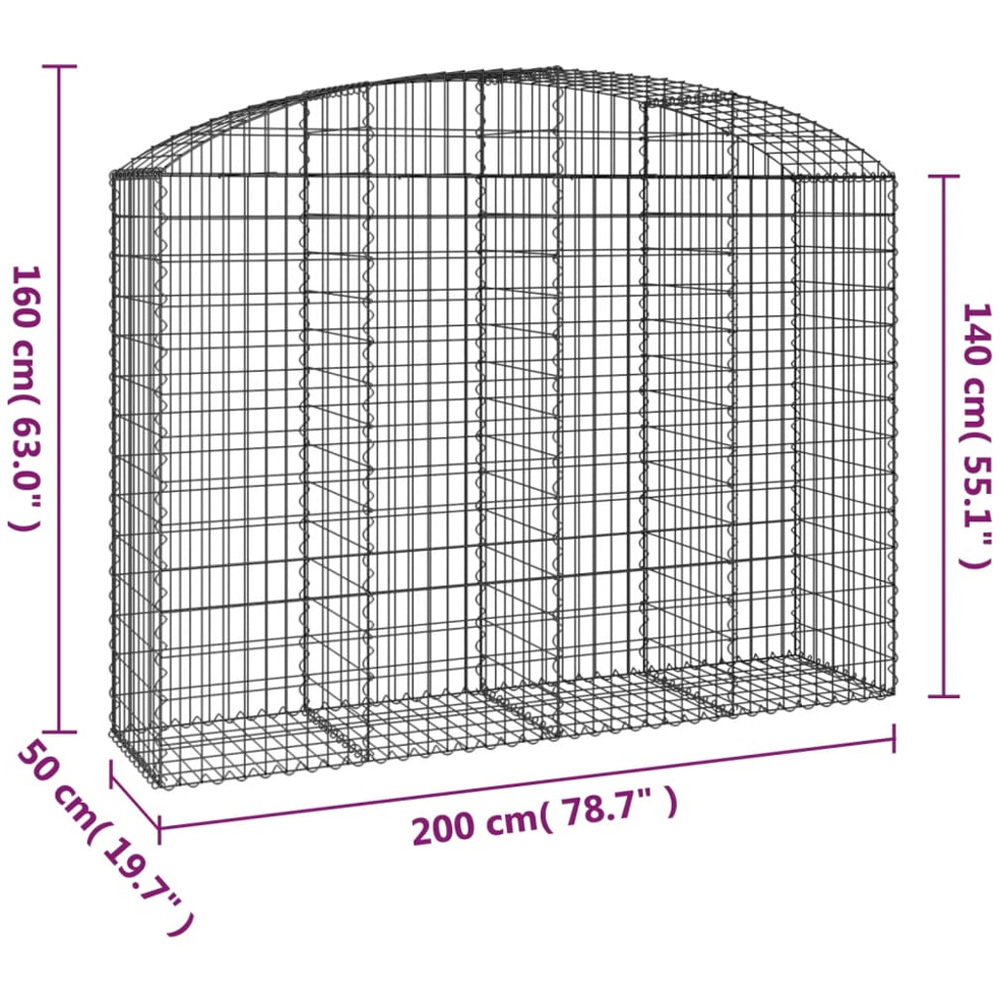 vidaXL Silver Galvanised Iron Arched Gabion Basket 200 x 50 x 140/160cm Image 4