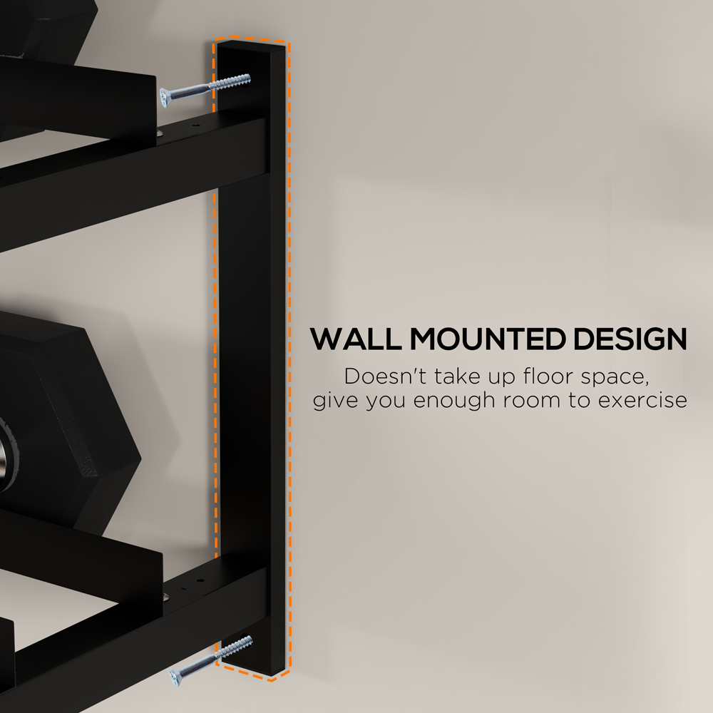 SPORTNOW 2 Tier Black Steel Wall Mounted Dumbbell Rack Image 8