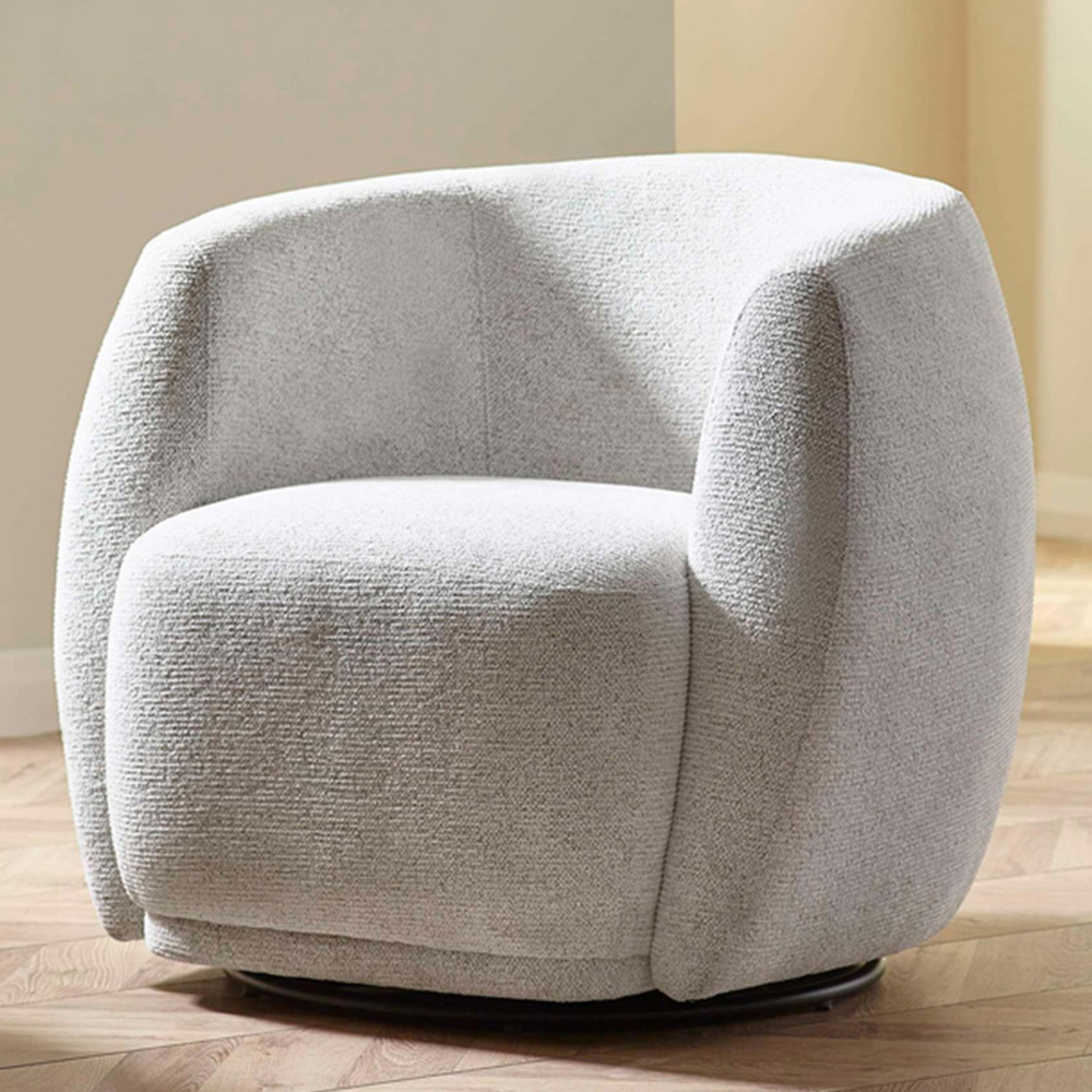 Julian Bowen Bowline Cream Chenille Barrel Design Upholstered Swivel Accent Chair Image 1