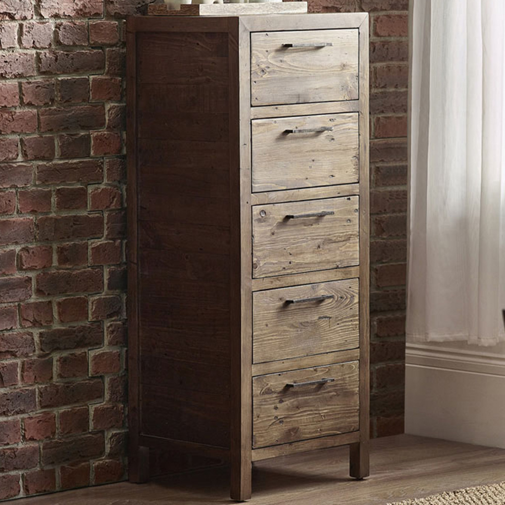 Julian Bowen Heritage 5 Drawer Distressed Tallboy Image 1