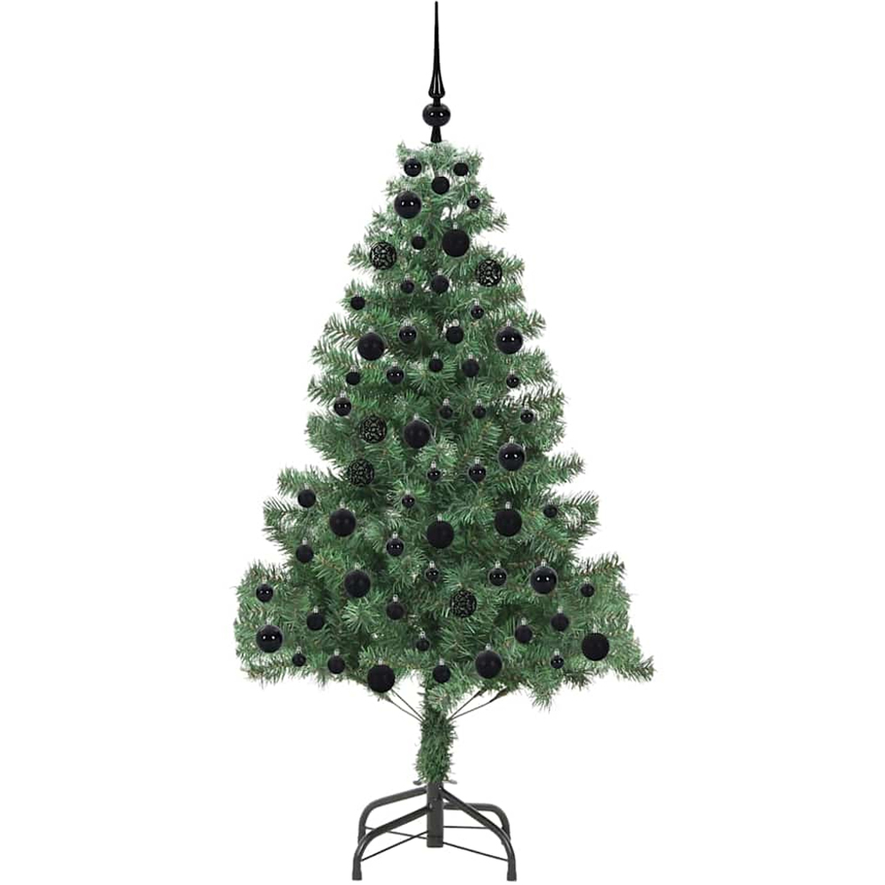 vidaXL Pre-Lit Black Baubles Green Artificial Christmas Tree 6ft Image 4