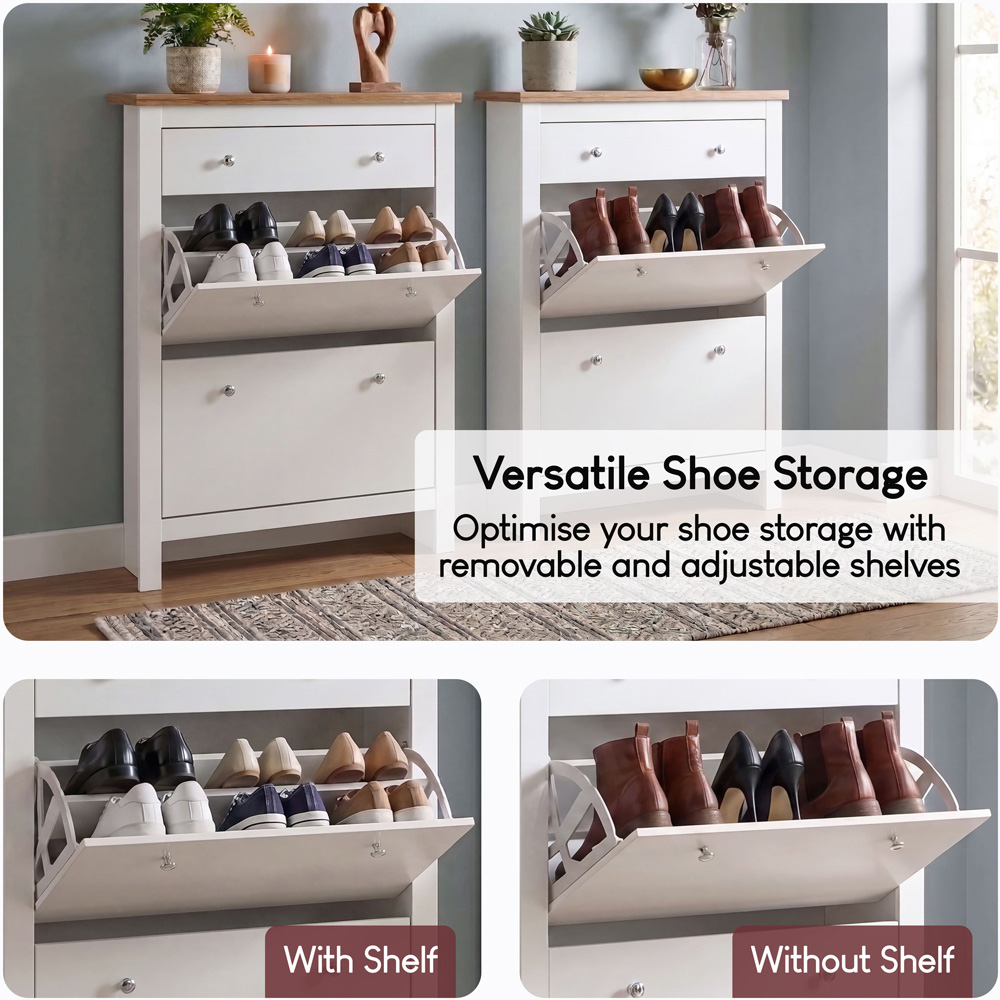VIDA DESIGNS Arlington White and Oak 2-Door 1-Drawer Shoe Cabinet Rack Image 3