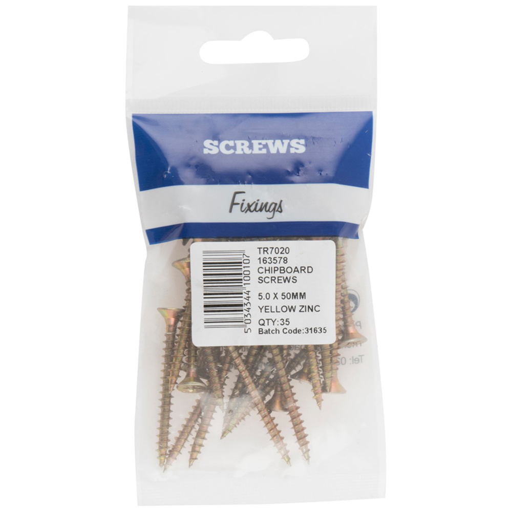 Hiatt 5 x 50mm Zinc Plated Chipboard Screws 100 Pack Image 1