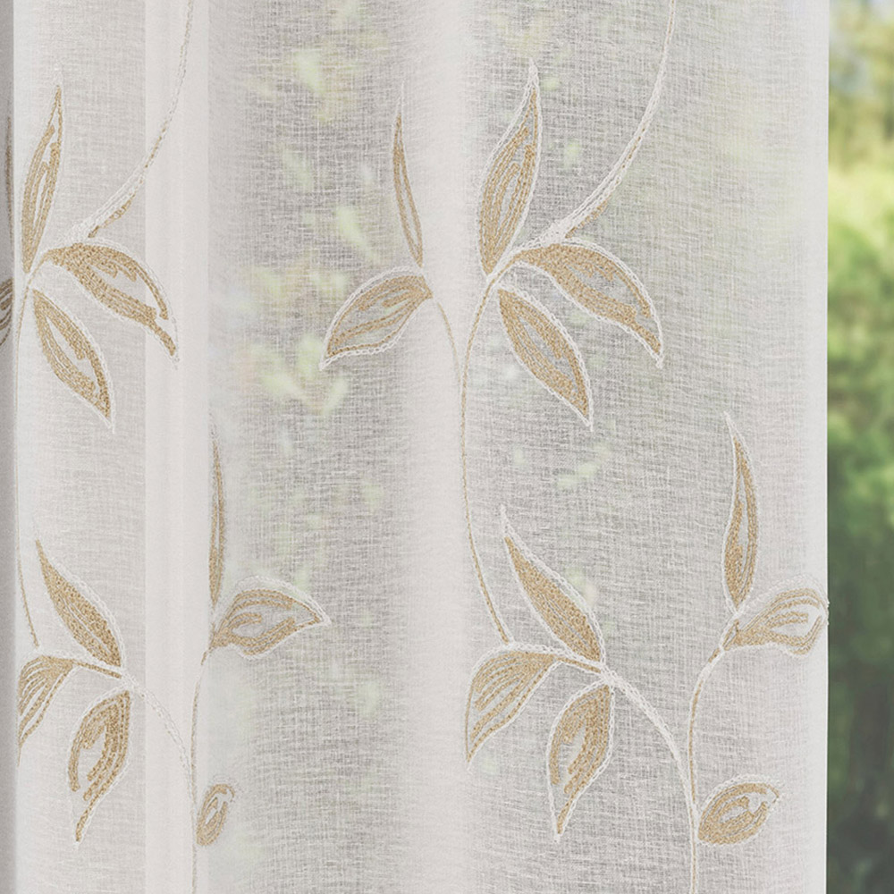 Enhanced Living Oasis Natural Embroidered Leaf Design Sheer Rod Pocket Voile Panels 140 x 229cm Image 3