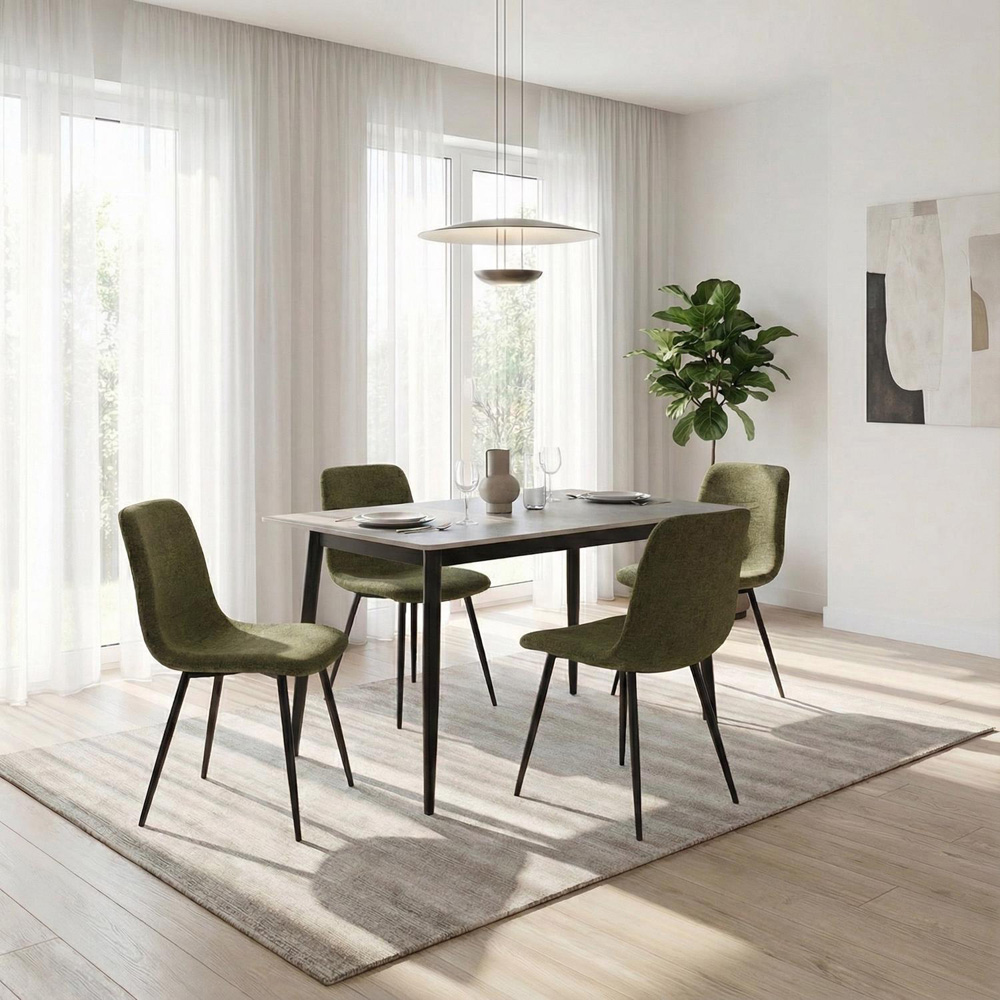 FWStyle Nova 4 Seater Sintered Stone Marble Effect Heat Resistant Fixed Top Dining Table Grey Image 4