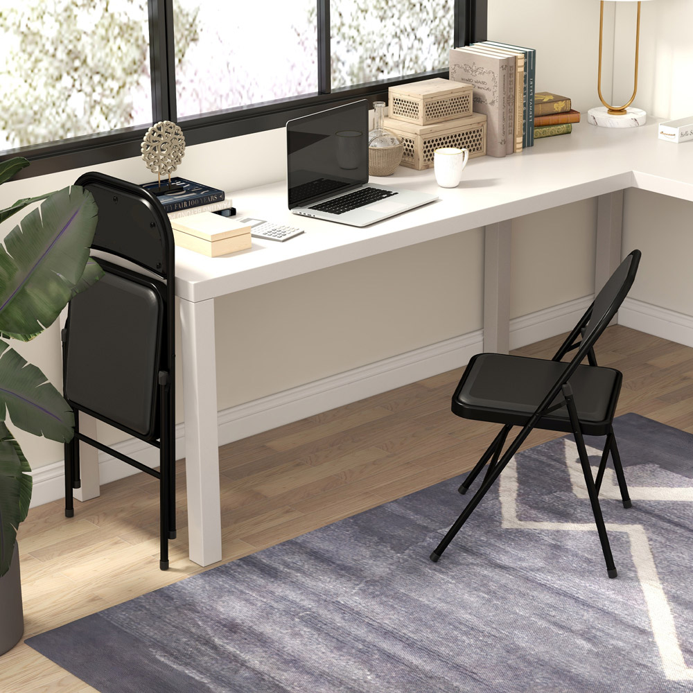 HOMCOM Set of 2 Black Metal Frame Foldable Padded Chairs with Cushioned Seat Image 4