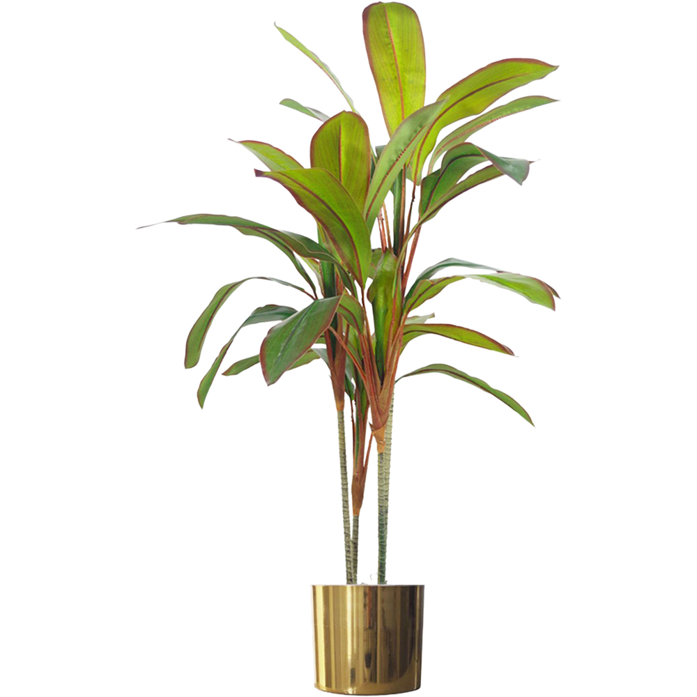 Leaf Realistic Dracaena Tropical Artificial Plant with Gold Metal Plater 100cm Image 1