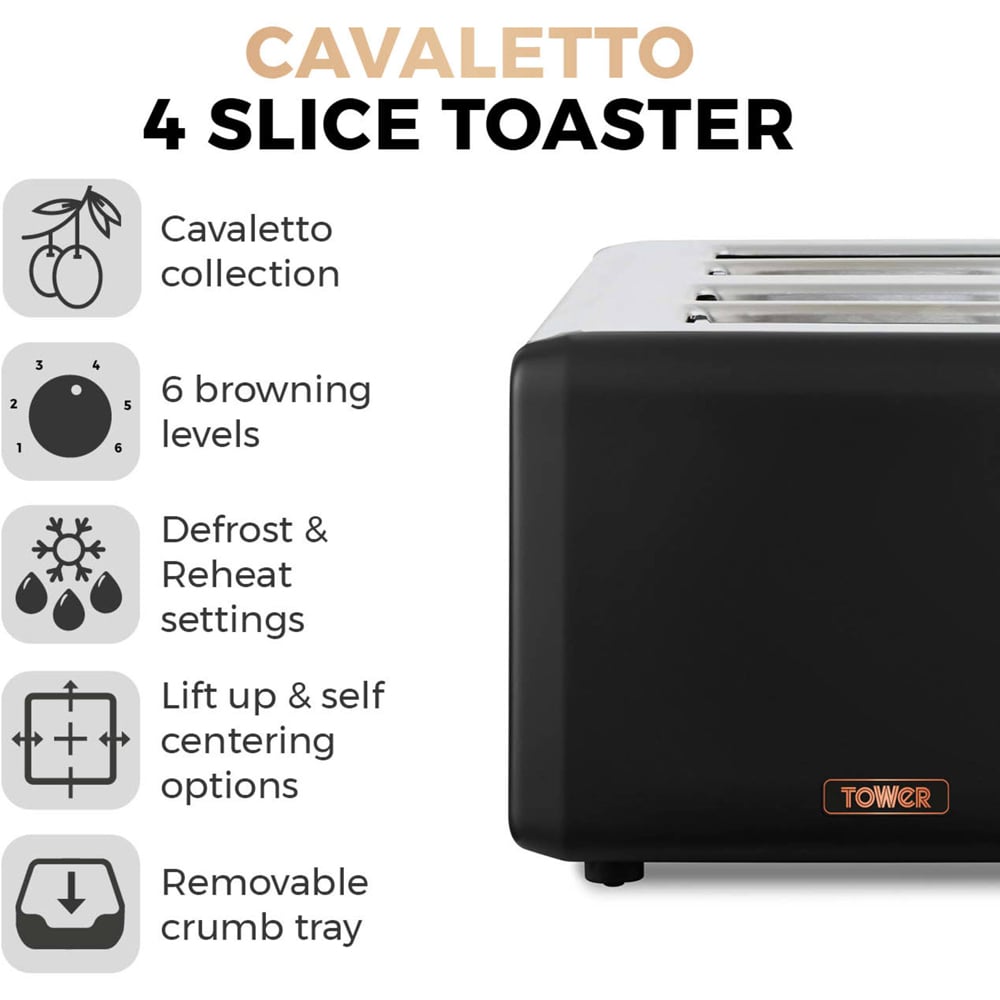 Tower Cavaletto T20051RG Black 4 Slice Toaster Image 8