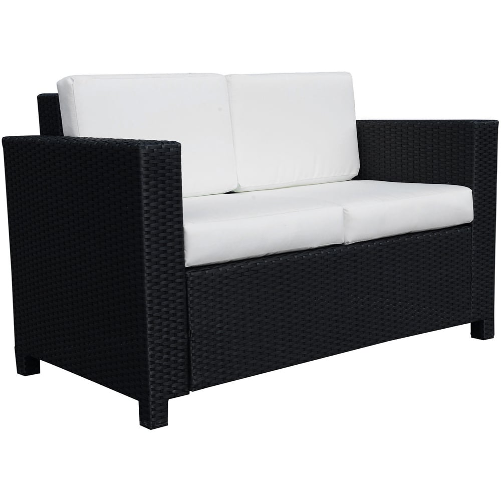 Outsunny 2 Seater Black Rattan Padded Garden Loveseat Image 2