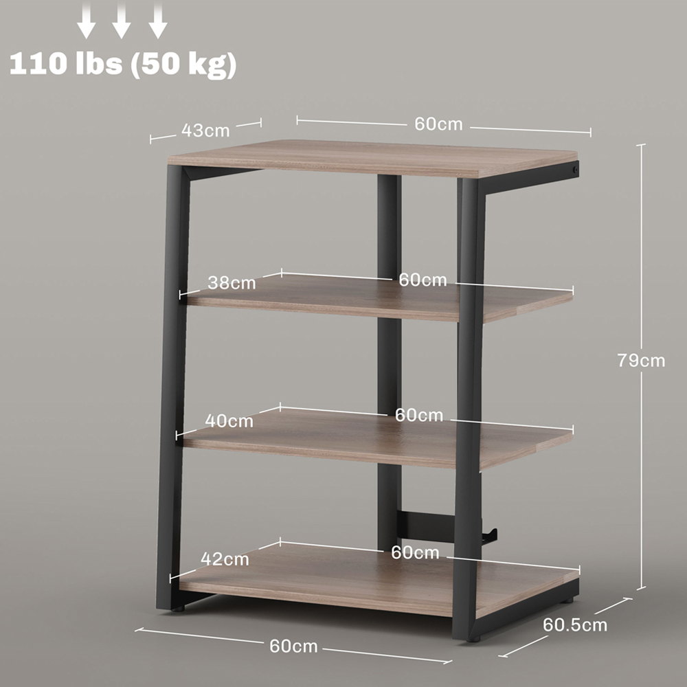 HOMCOM 3 Shelf Grey HiFi Record Player Stand with Power Strip Image 9