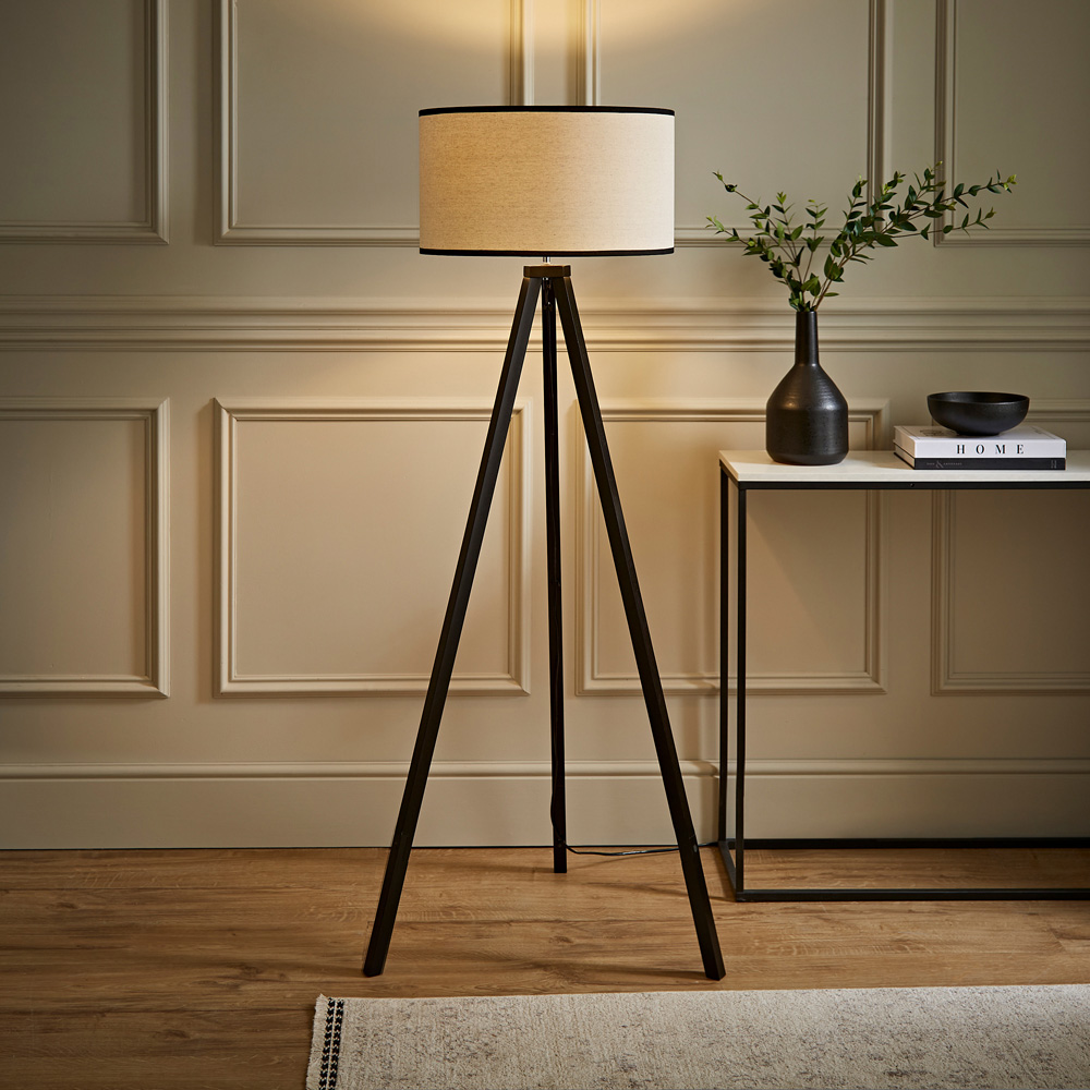 ValueLights Barbro Trim Drum Shade Black Tripod Floor Lamp and Bulb Image 2