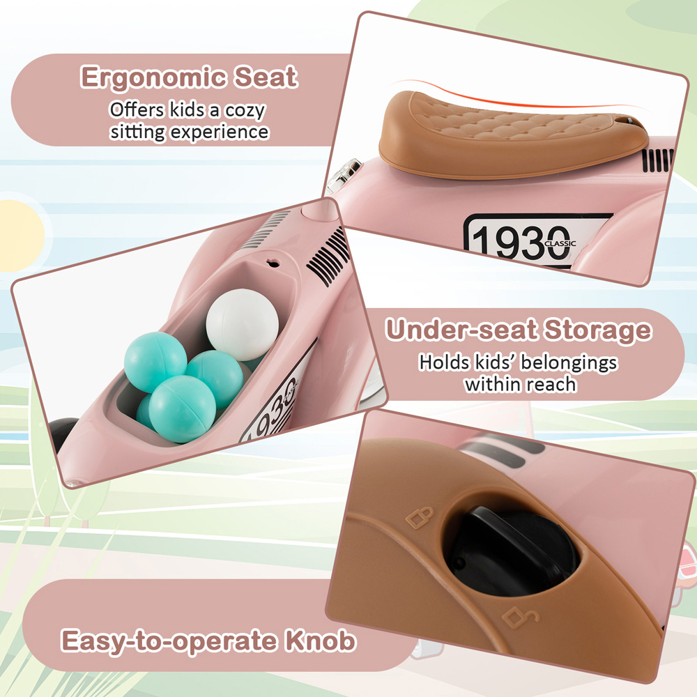 Costway Pink Kids Ride On Car with Under-seat Storage Space Image 8