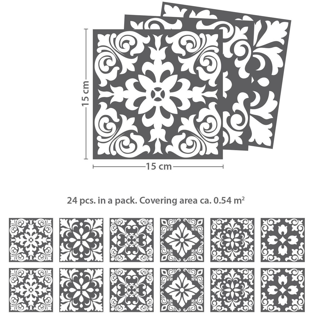 Walplus Dark Grey Spanish Renaissance Tile Sticker 24 Pack Image 6