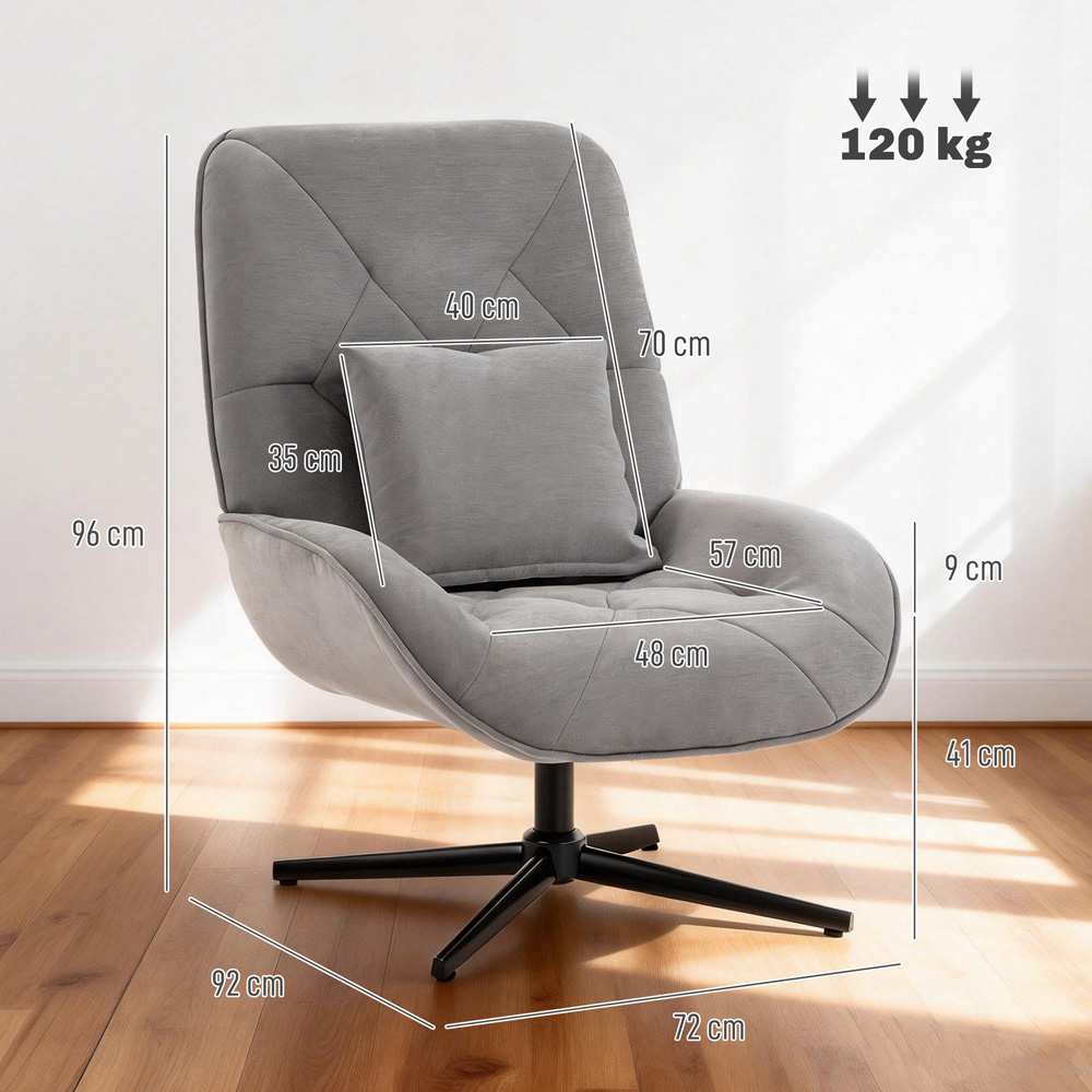 Portland Light Grey Chenille Swivel Accent Chair with Lumbar Pillow Image 9