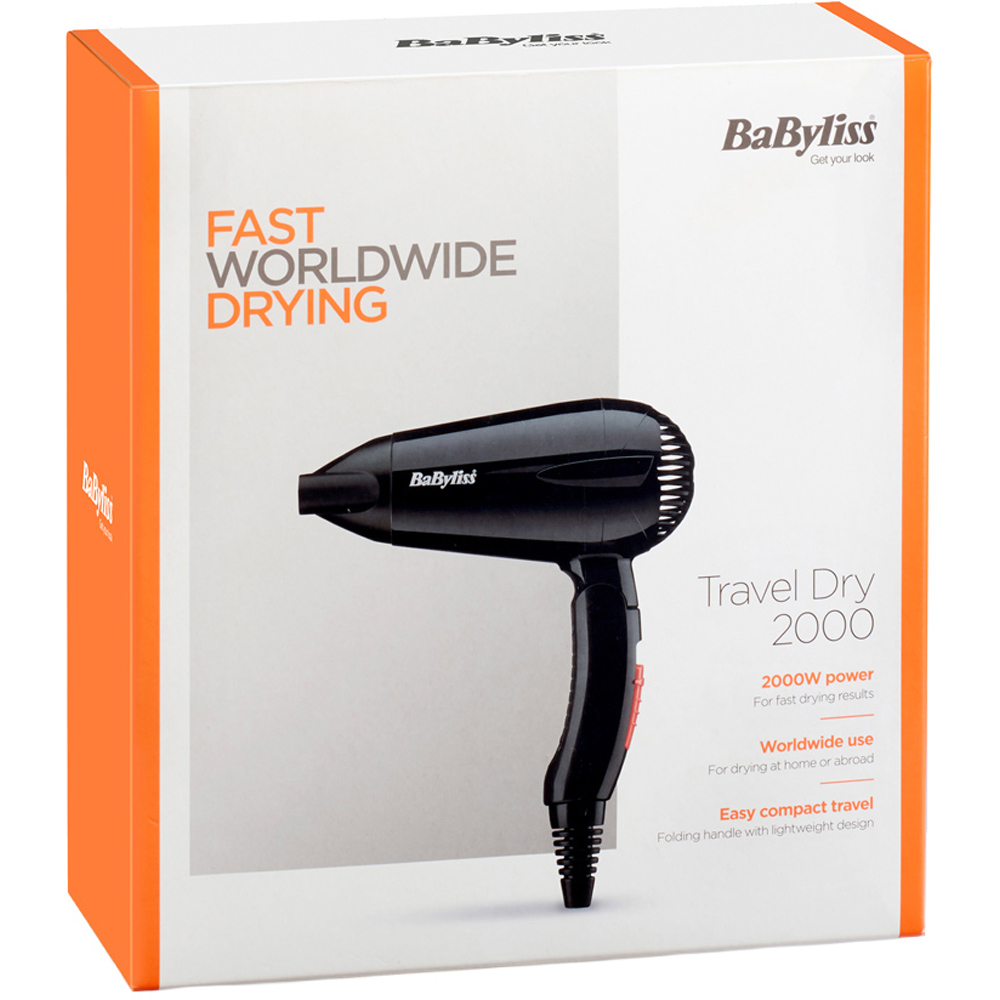 BaByliss Travel Dry Black Compact Hair Dryer 2000W Image 2