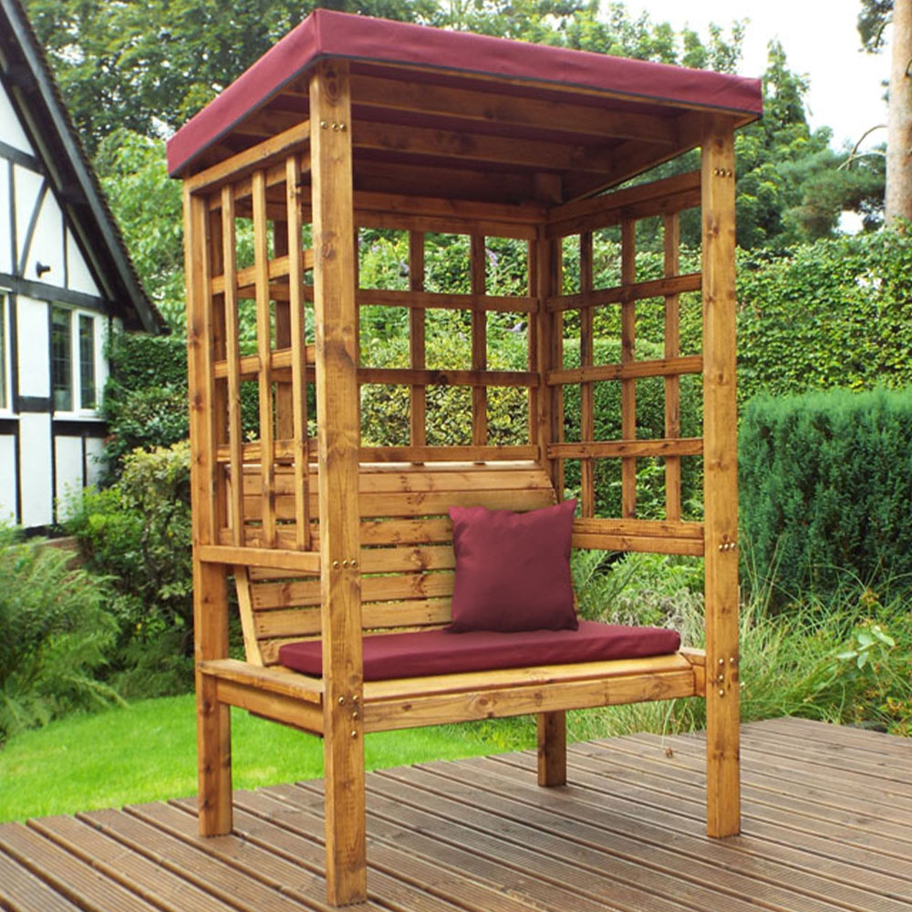 Charles Taylor Bramham 2 Seater Wooden Arbour with Burgundy Canopy Image 1