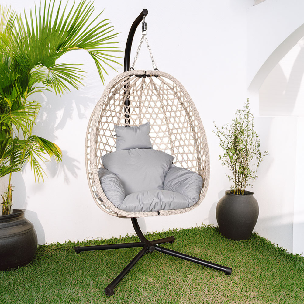 Samuel Alexander Cool Grey Hanging Egg Chair with Waterproof Cover Image 1