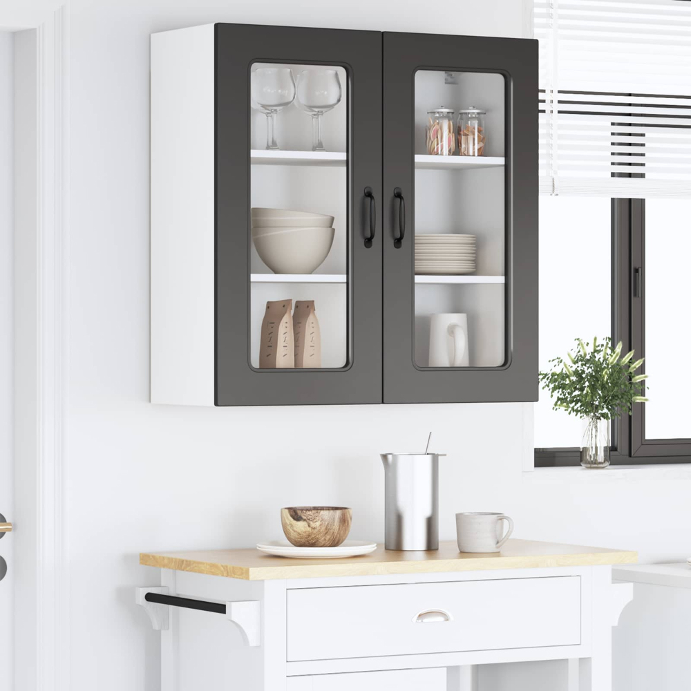 vidaXL 2 Glass Door Black Kitchen Wall Cabinet Image 9