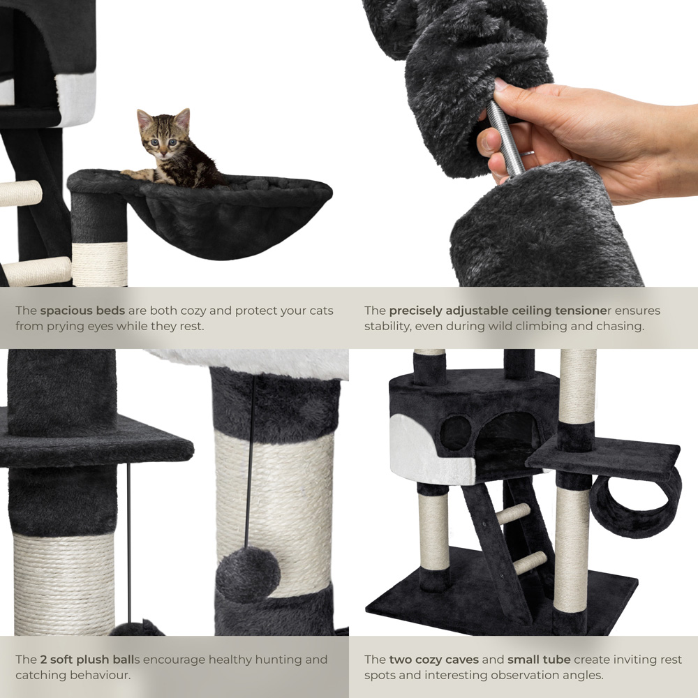 tectake Hansi Black and White Cat Tree with Scratching Posts 260cm Image 4
