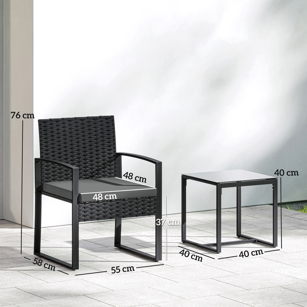 Outsunny 2 Seater Dark Grey PE Rattan Bistro Set with Cushion Image 9