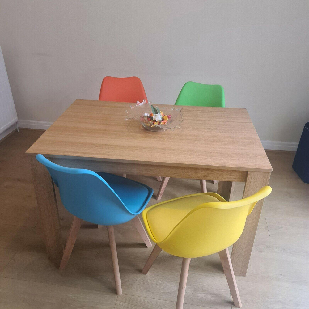 Portland 4 Seater Plastic and Leather Dining Set Oak Effect and Colourful Image 4