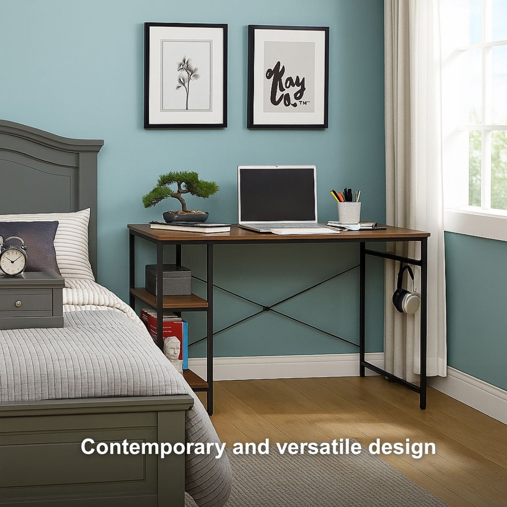 Home Source Stanton 2 Shelf Computer Desk with Hook Light Oak Image 5