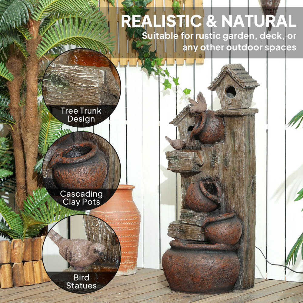 Outsunny 2 in 1 Resin Outdoor Waterfall Fountain with Birdhouse Image 7