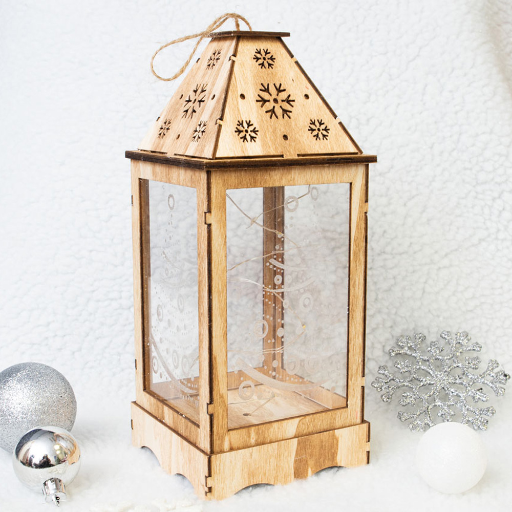 St Helens Festive Pre-Lit Wooden Christmas Lantern Image 4