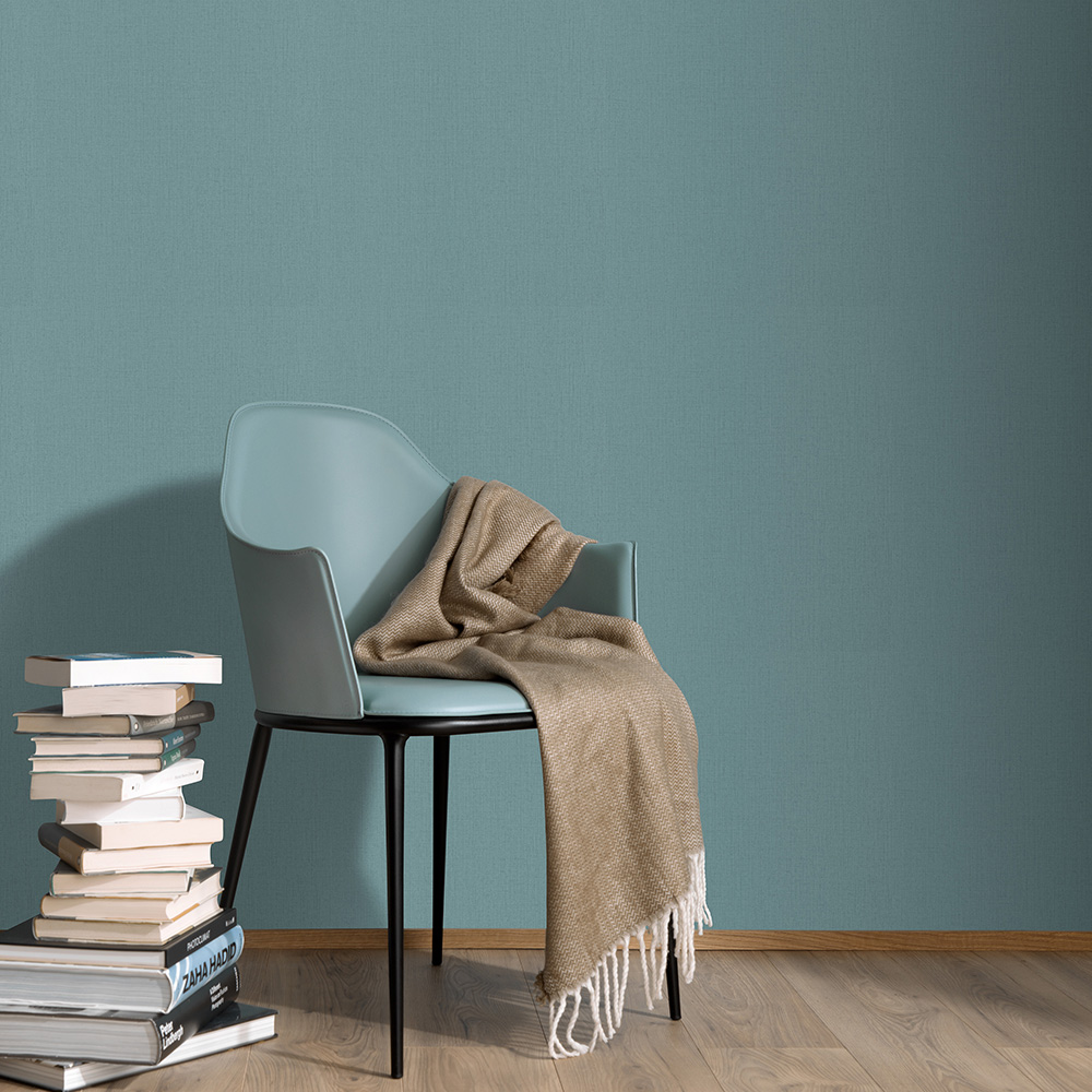 Erismann Elin Woven Modern Plain Petrol Wallpaper Image 3