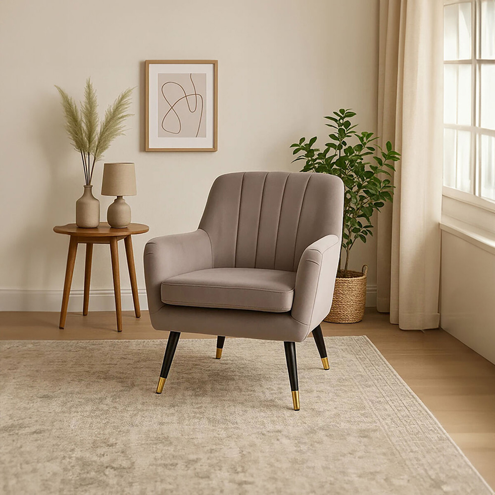 Premier Housewares Loretta Mink Velvet Accent Chair with Black Legs Image 5