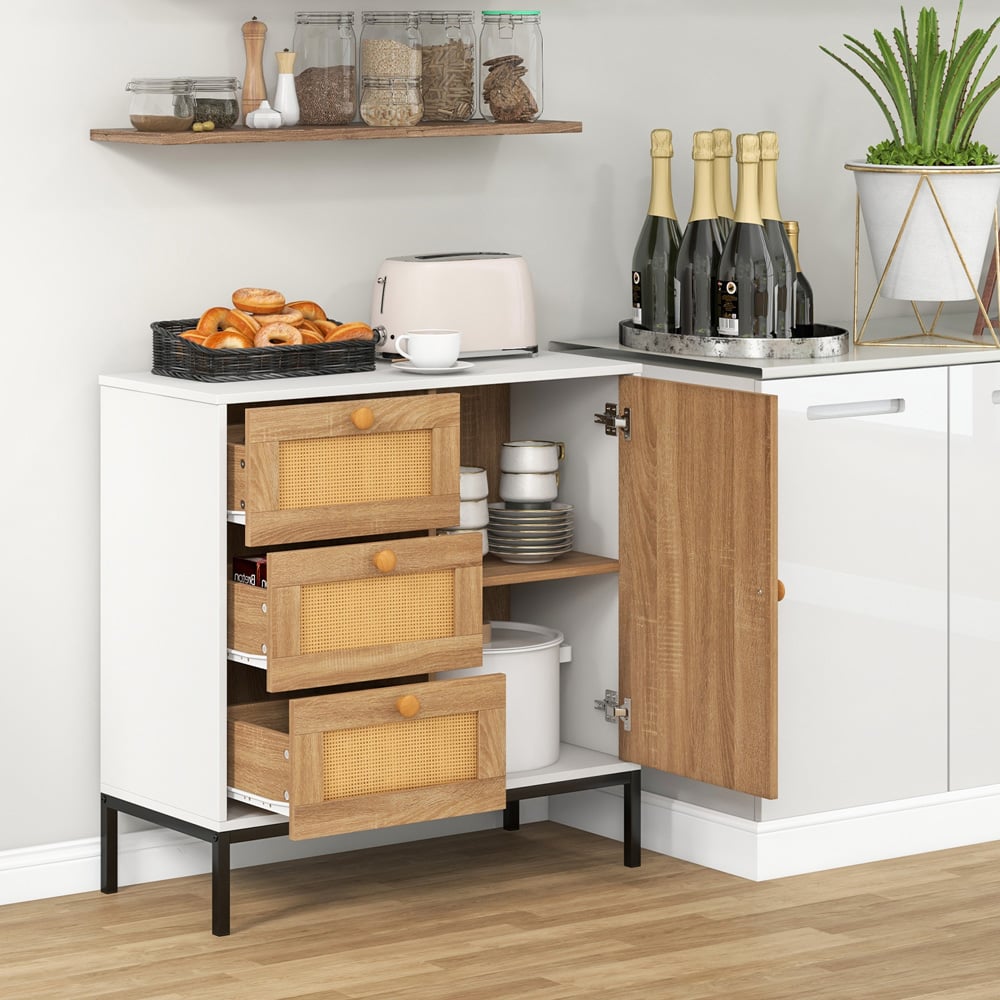 Costway Single Door 3 Drawer White Rattan Cabinet Image 6