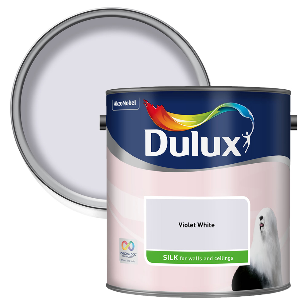 Dulux Walls & Ceilings Violet White Silk Emulsion Paint 2.5L Image 1