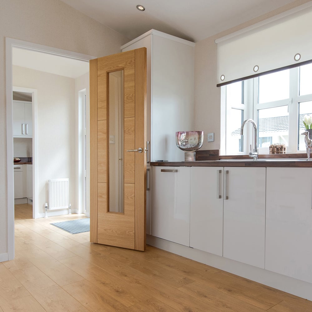 JB Kind Mistral Contemporary Oak Glazed Internal Door 1981 x 762mm Image 2