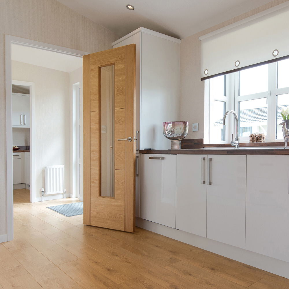 JB Kind Mistral Contemporary Oak Glazed Internal Door 1981 x 838mm Image 2