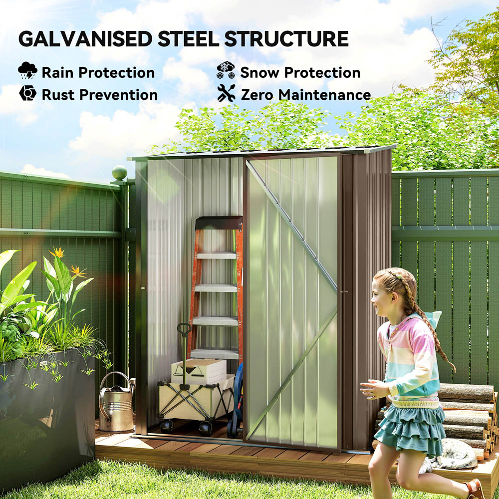 Outsunny 5.3 x 3.1ft Brown Metal Pent Garden Shed Image 5