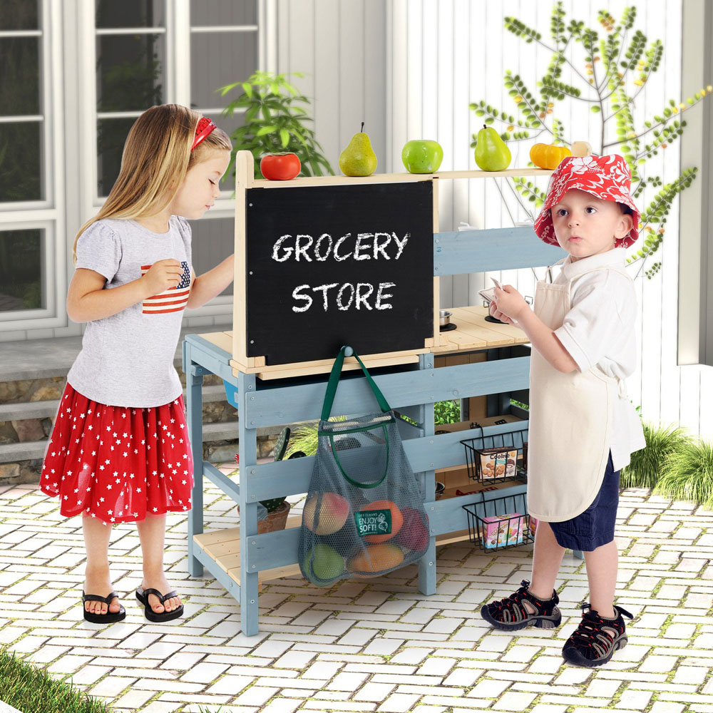 Costway 2-in-1 Kids Outdoor Mud Kitchen with Metal Baskets and Storage Bag Image 3