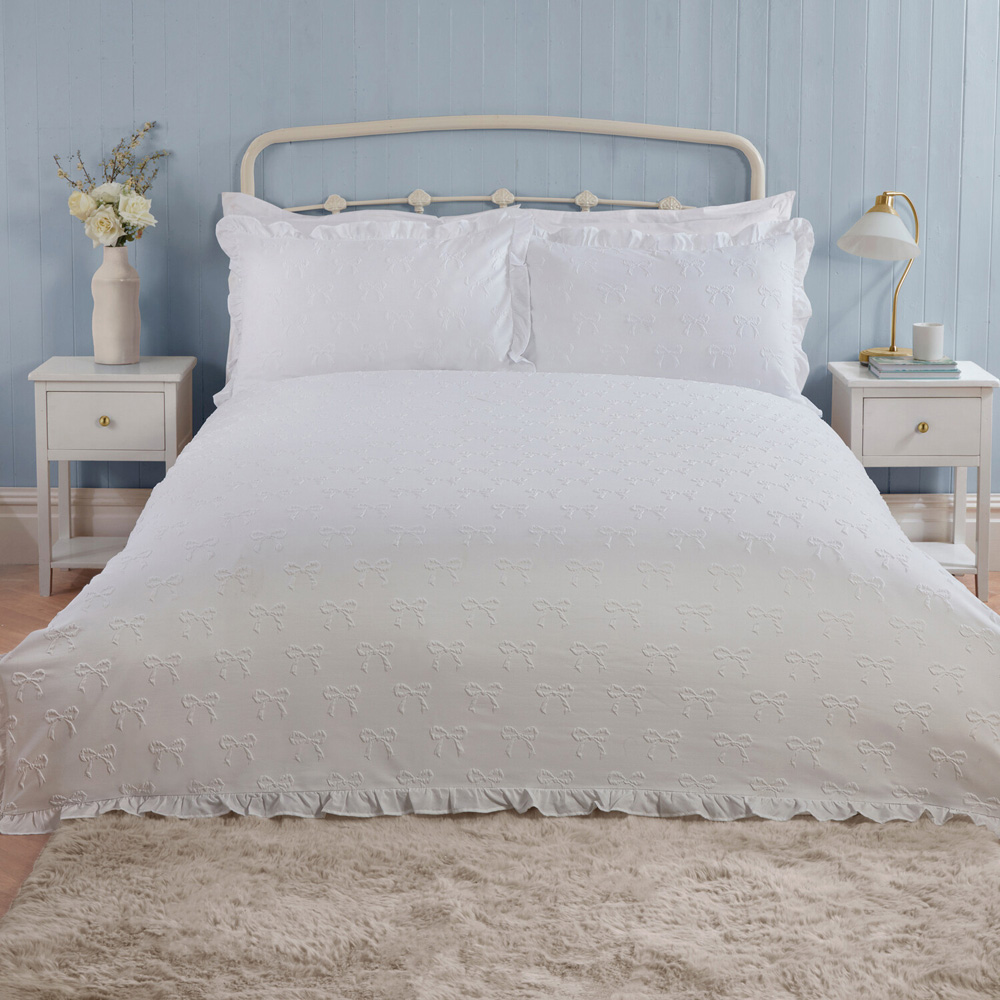 Ellie Bow Ruffle Duvet Set White Single Image 1