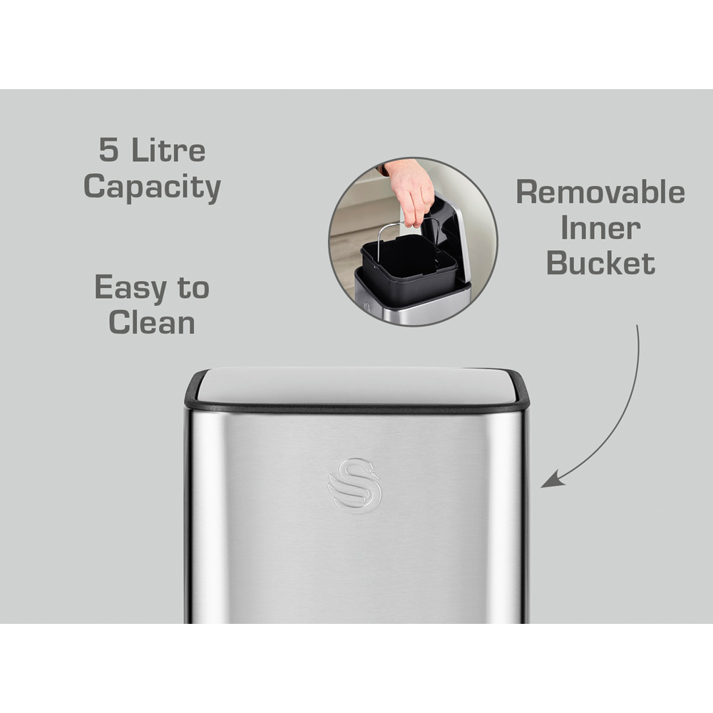 Swan Stainless Steel Compact Pedal Bin 5L Image 7