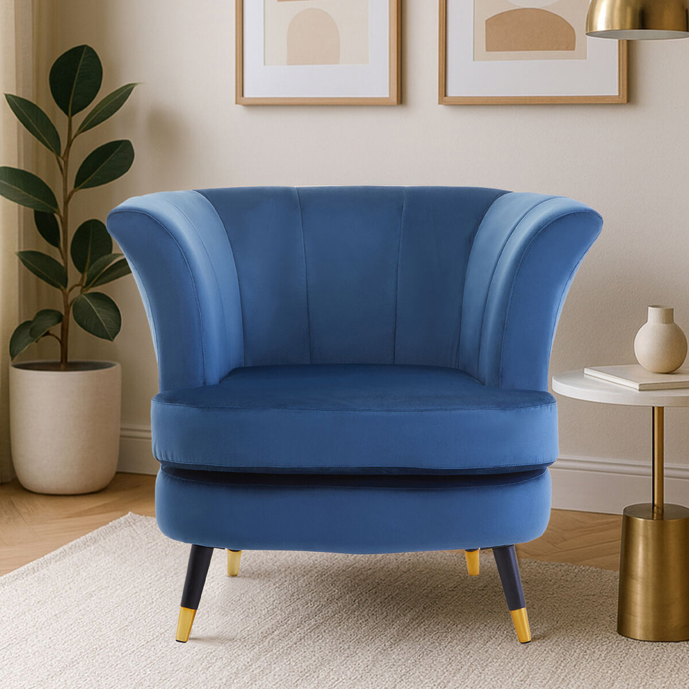 Premier Housewares Loretta Midnight Blue Velvet Curved Accent Chair Image 6