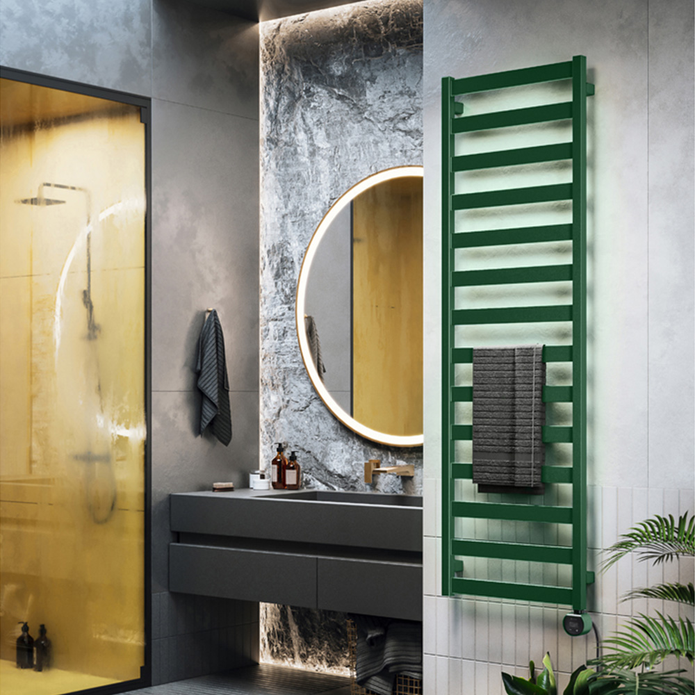Terma Vivo Matt Green Electric Towel Rail with VEO Element Controller 1630 x 500mm Image 2