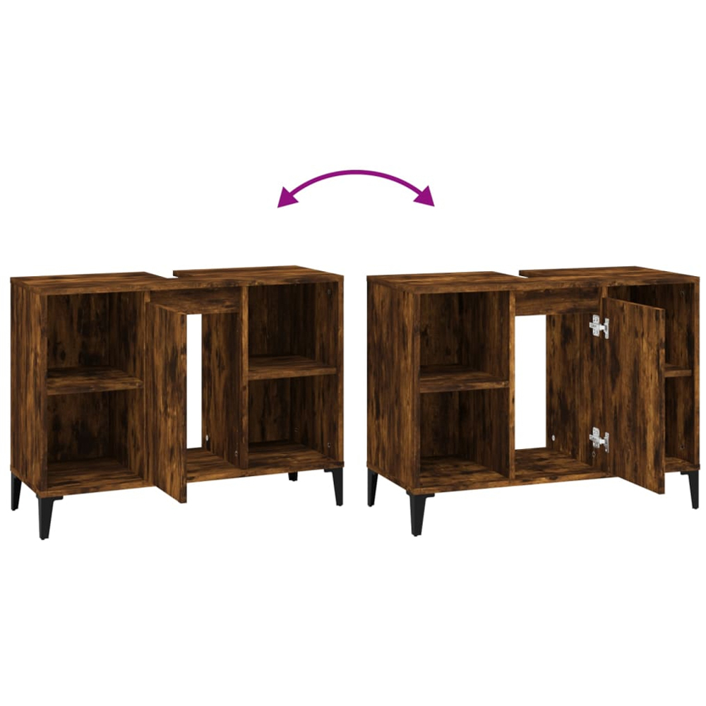 vidaXL Single Door 4 Shelf Smoked Oak Freestanding Under Sink Bathroom Cabinet Image 7
