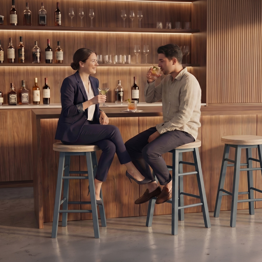 CHEF VIDA Grey Wooden Revolving Bar Stool Image 4